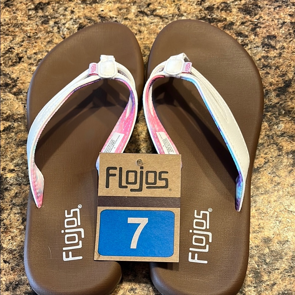 Flojos Brown and White Flip Flops